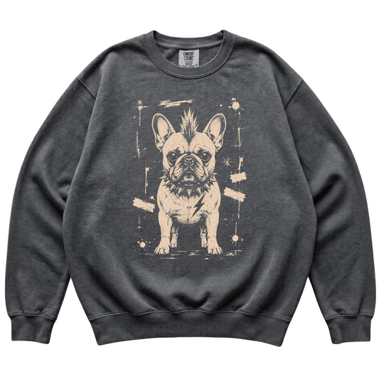 Pepper Punk Rock French Bulldog Comfort Colors sweatshirt, flat view