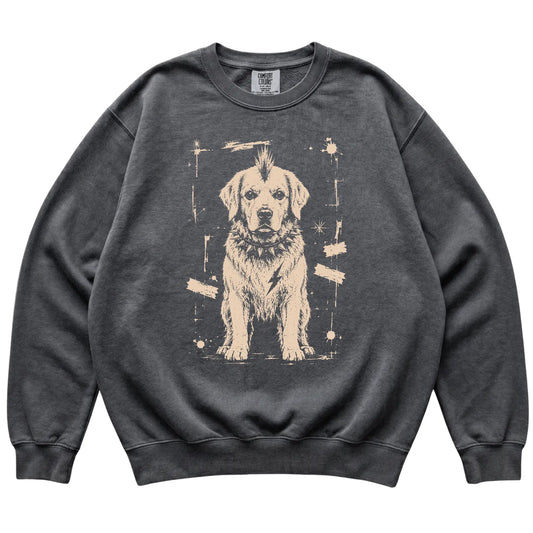 Pepper Punk Rock Golden Retriever Comfort Colors sweatshirt, flat view