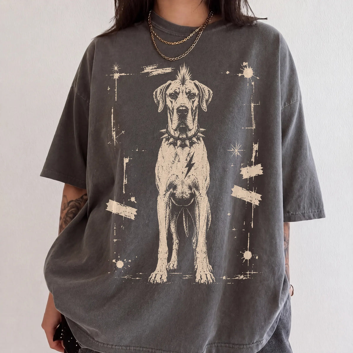 Woman wearing a Pepper Punk Rock Great Dane T-Shirt