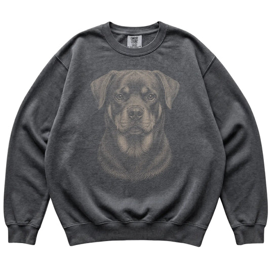 Pepper Realistic Drawing Rottweiler Comfort Colors sweatshirt, flat view