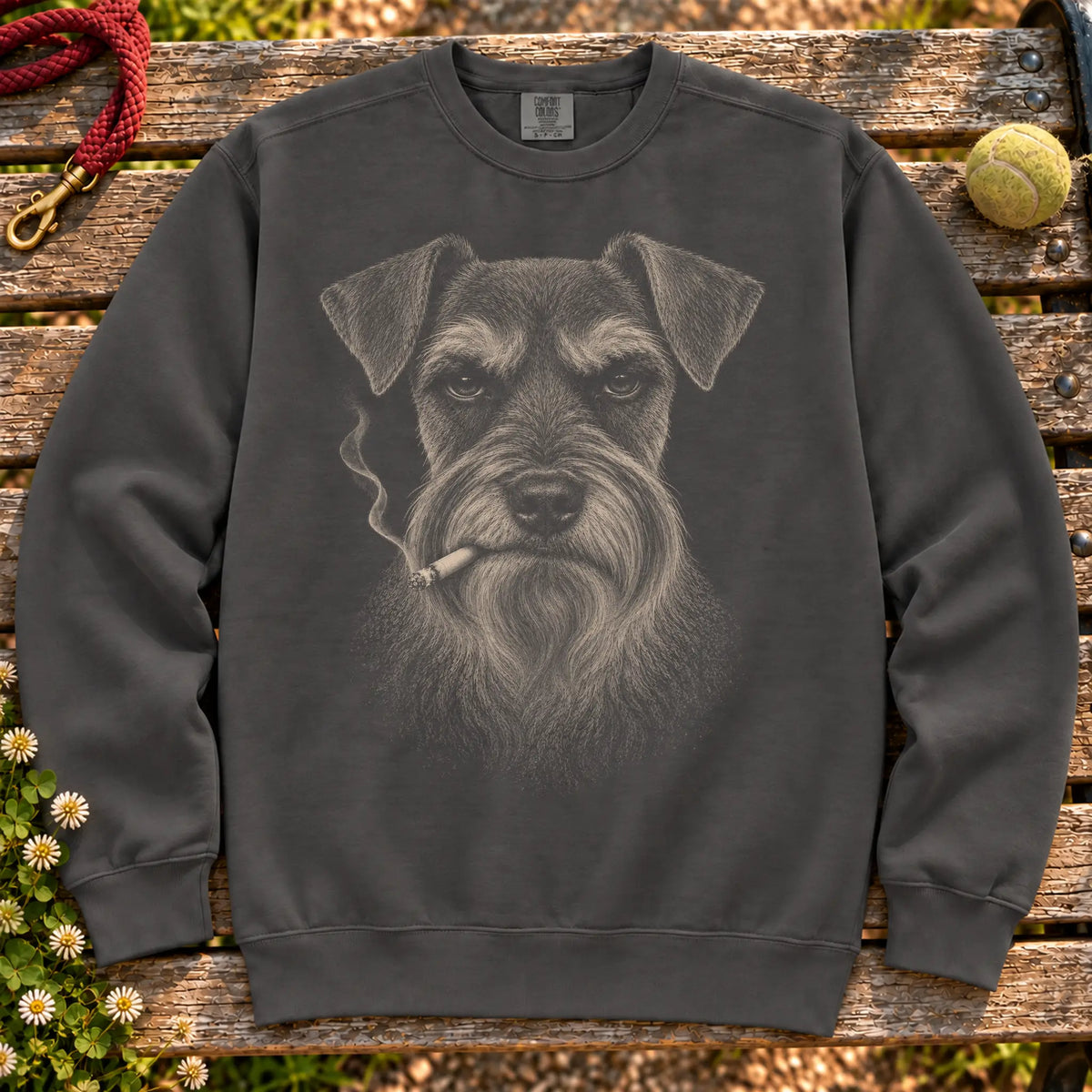 Schnauzer smoking design on a Pepper sweatshirt