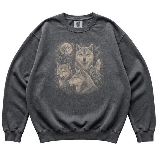 Shiba Inu 90s Moon Sweatshirt in Pepper — flat lay