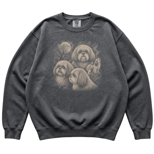 Shih Tzu 90s Moon Sweatshirt in Pepper — flat lay