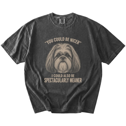 Shih Tzu Guard Dog T-Shirt in Pepper — flat lay