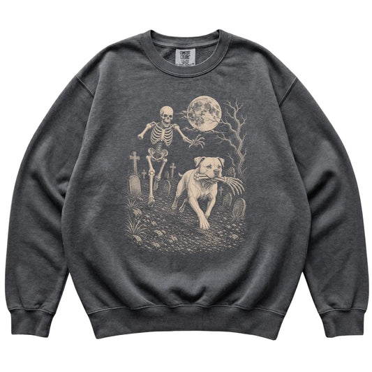Pepper Skeleton Chase American Bulldog Comfort Colors sweatshirt, flat view