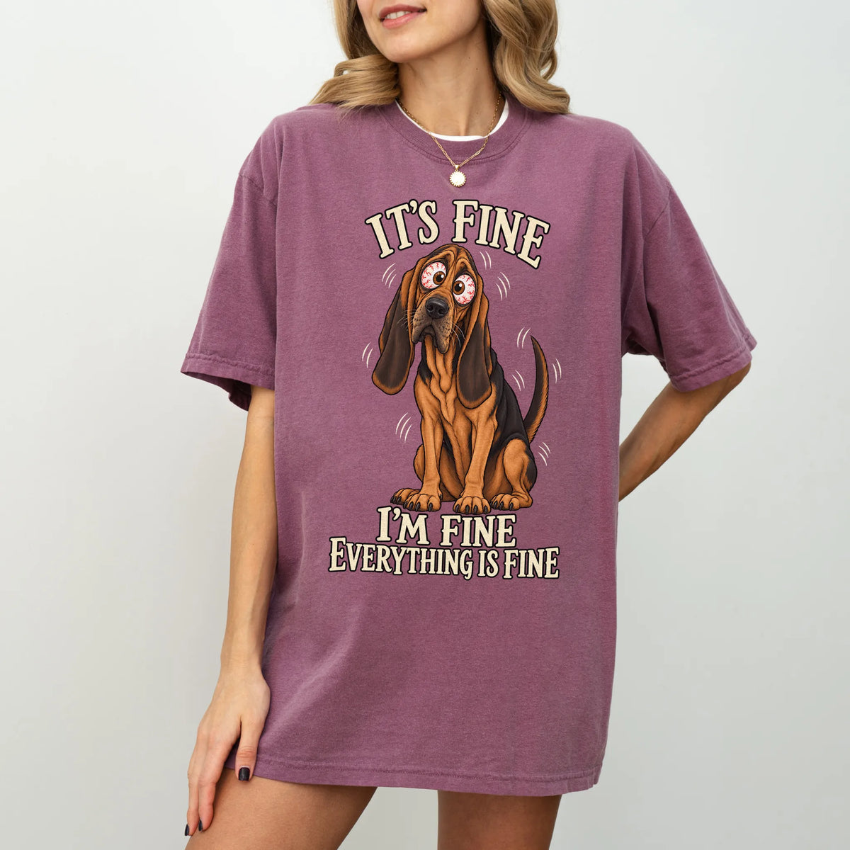 Bloodhound Everything Is Fine Comfort Colors T-shirt in Berry lifestyle