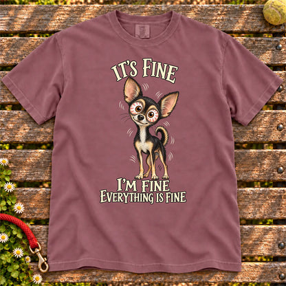 Chihuahua Everything Is Fine Comfort Colors T-shirt in Berry flat lay