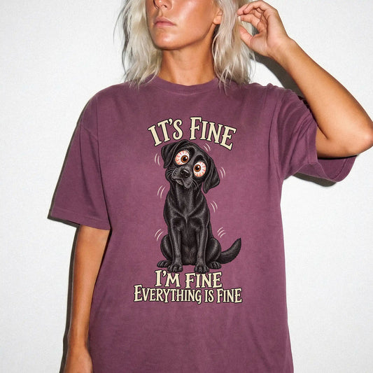 Labrador Retriever Everything Is Fine Comfort Colors T-shirt in Berry lifestyle