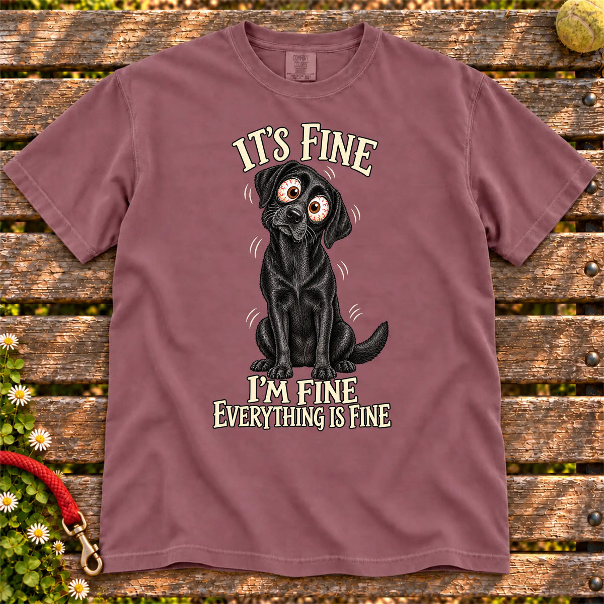 Labrador Retriever Everything Is Fine Comfort Colors T-shirt in Berry flat lay