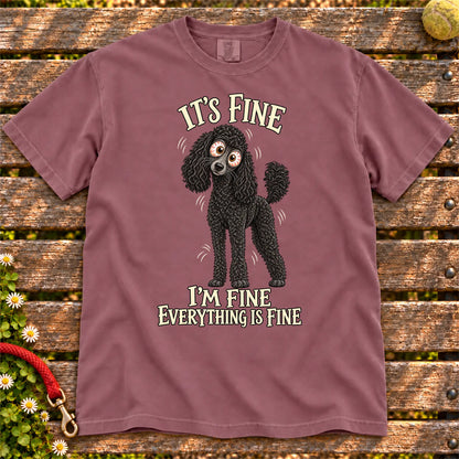 Poodle Everything Is Fine Comfort Colors T-shirt in Berry flat lay