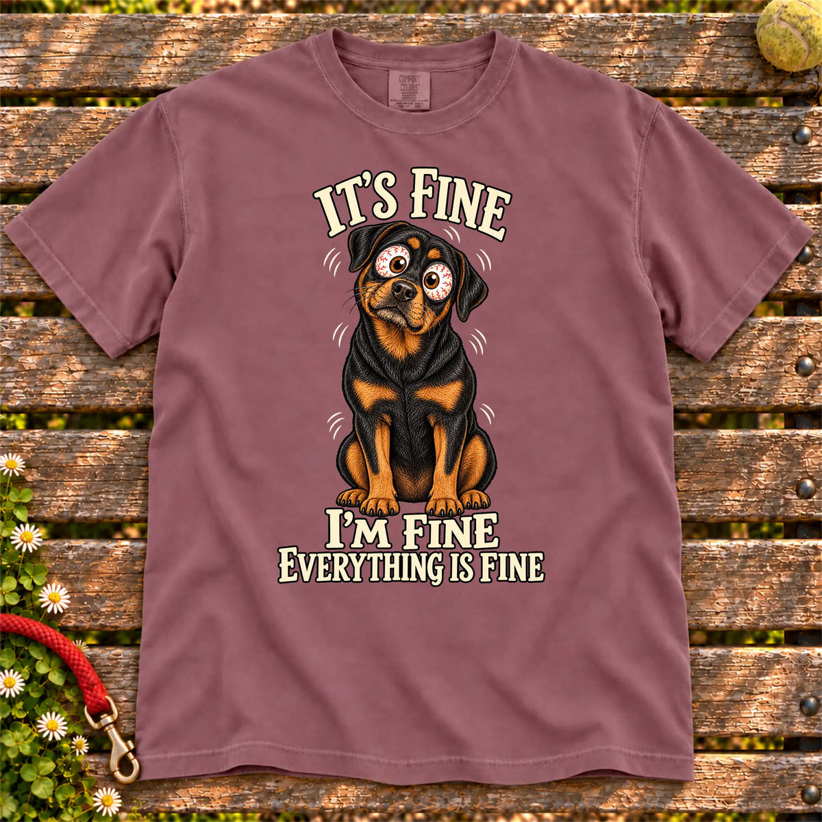 Rottweiler Everything Is Fine Comfort Colors T-shirt in Berry flat lay