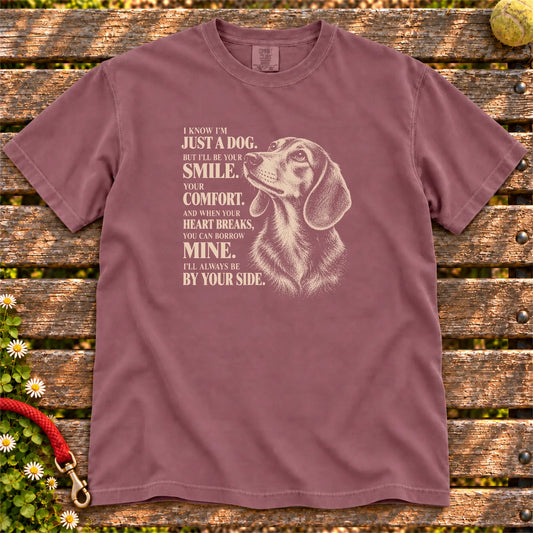 Berry Comfort Colors® T-shirt featuring the Dachshund By Your Side design.