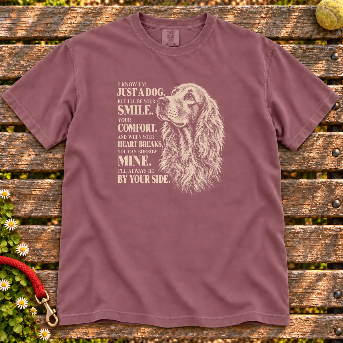 Berry Comfort Colors® T-shirt featuring the Irish Setter By Your Side design.