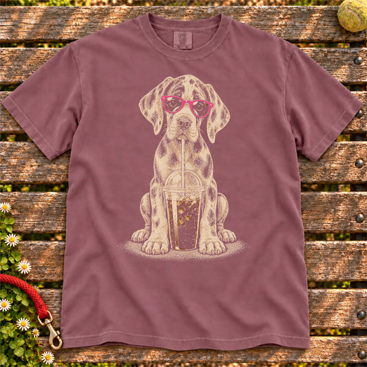 Berry Comfort Colors® T-shirt featuring the Great Dane Cold Coffee design.