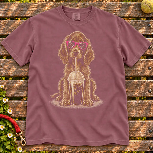 Berry Comfort Colors® T-shirt featuring the Irish Setter Cold Coffee design.