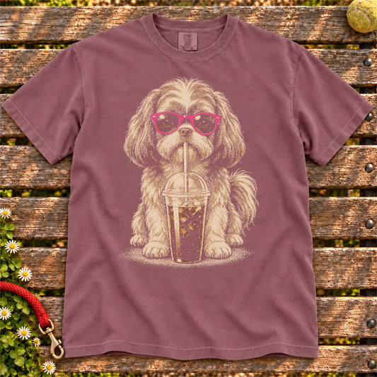 Berry Comfort Colors® T-shirt featuring the Shih Tzu Cold Coffee design.