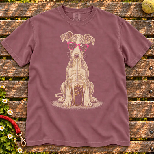 Berry Comfort Colors® T-shirt featuring the Whippet Cold Coffee design.