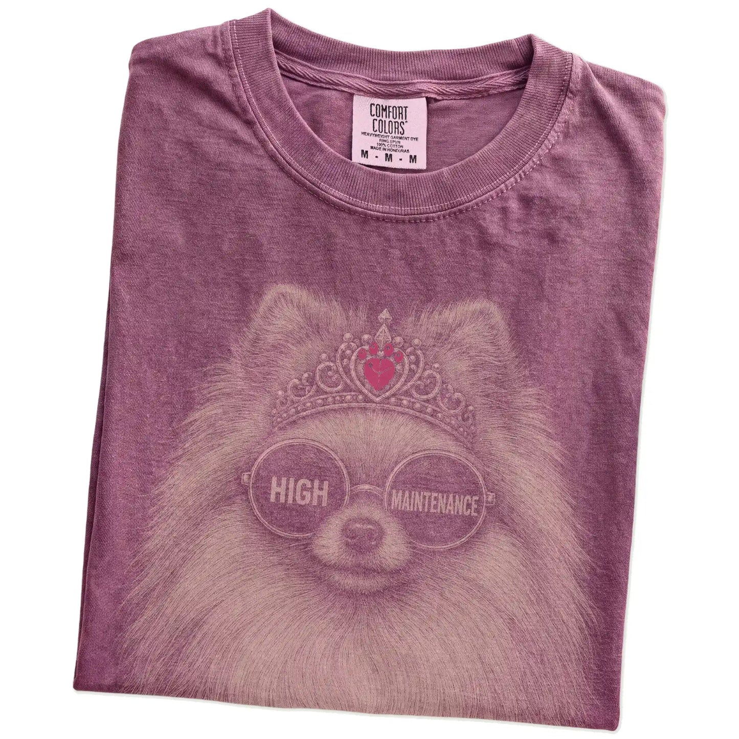 Folded Berry Diva Pomeranian T-Shirt showing the graphic