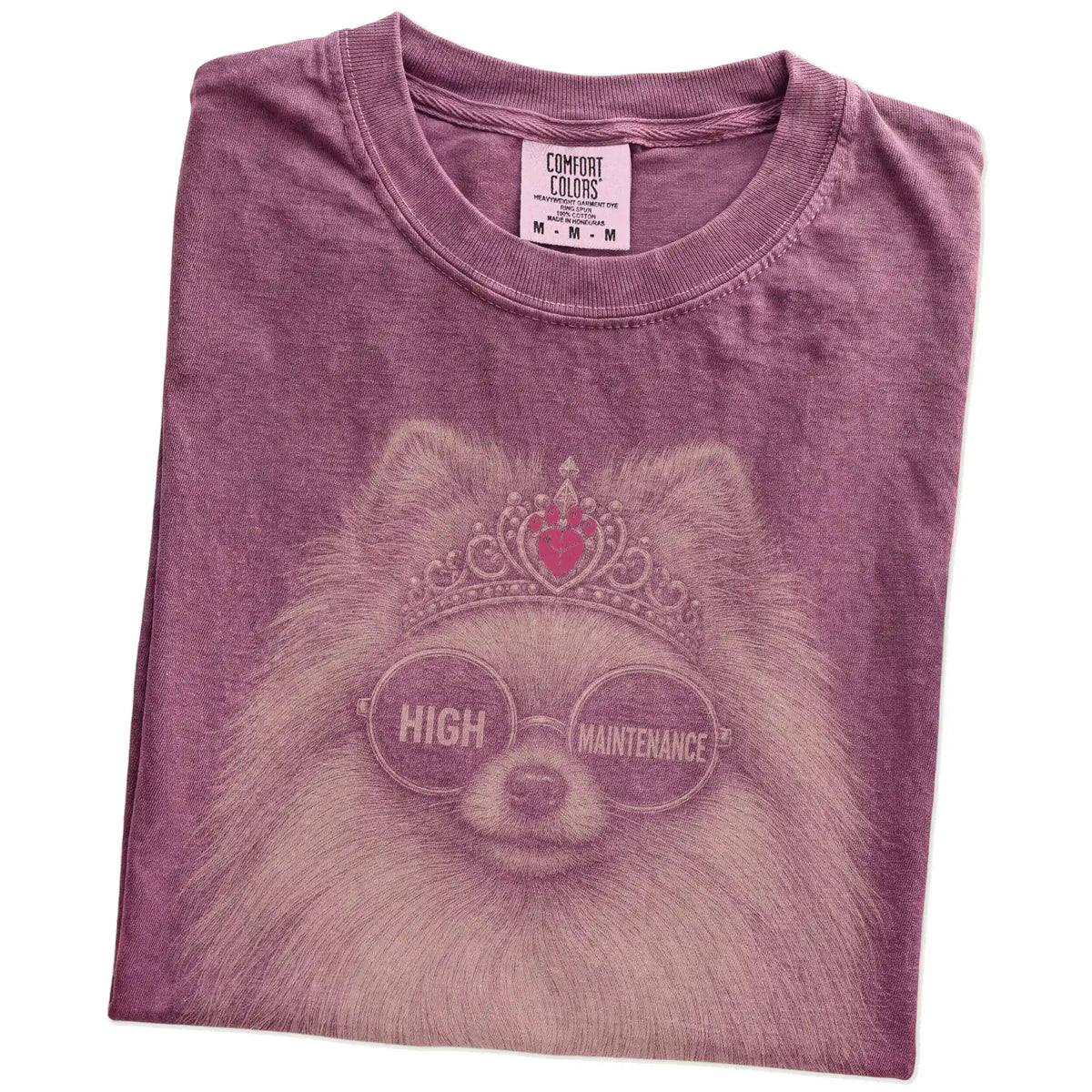 Folded Berry Diva Pomeranian T-Shirt showing the graphic