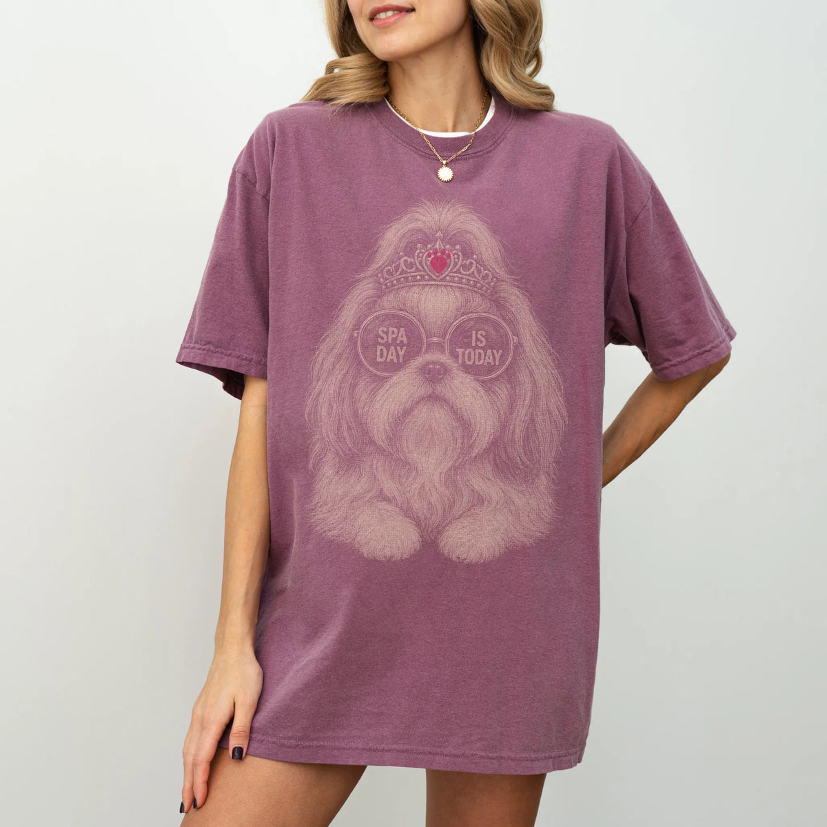 Woman wearing a Berry Diva Shih Tzu T-Shirt