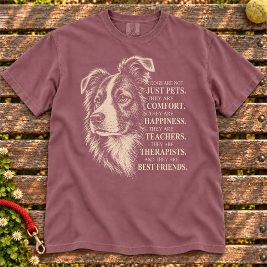 Dogs Are Not Just Pets Border Collie text design on a Berry Comfort Colors T-shirt