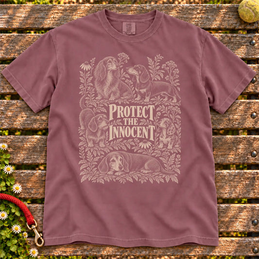 Protect the Innocent Dachshund design on a Berry T-shirt