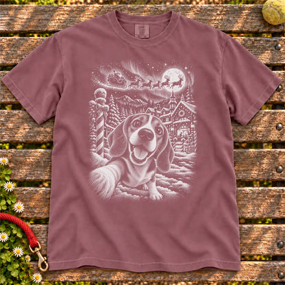 Beagle Santa Selfie design on a Berry T-shirt