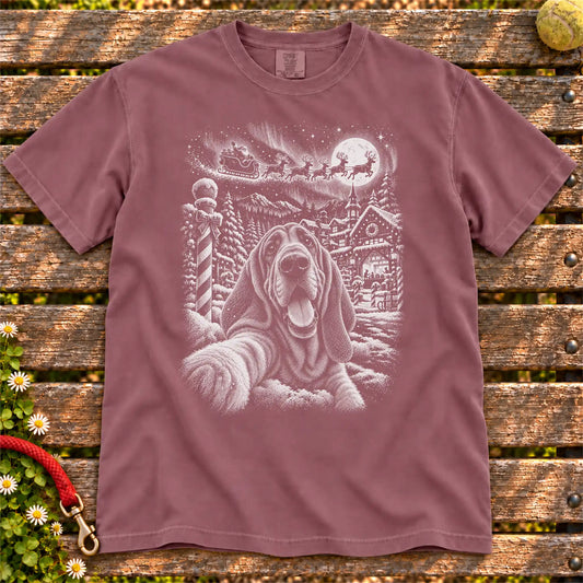 Bloodhound Santa Selfie design on a Berry T-shirt