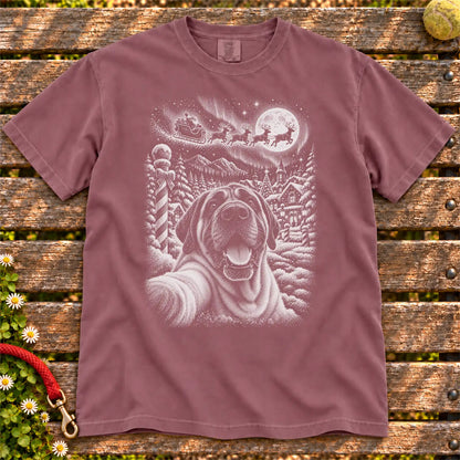 Mastiff Santa Selfie design on a Berry T-shirt