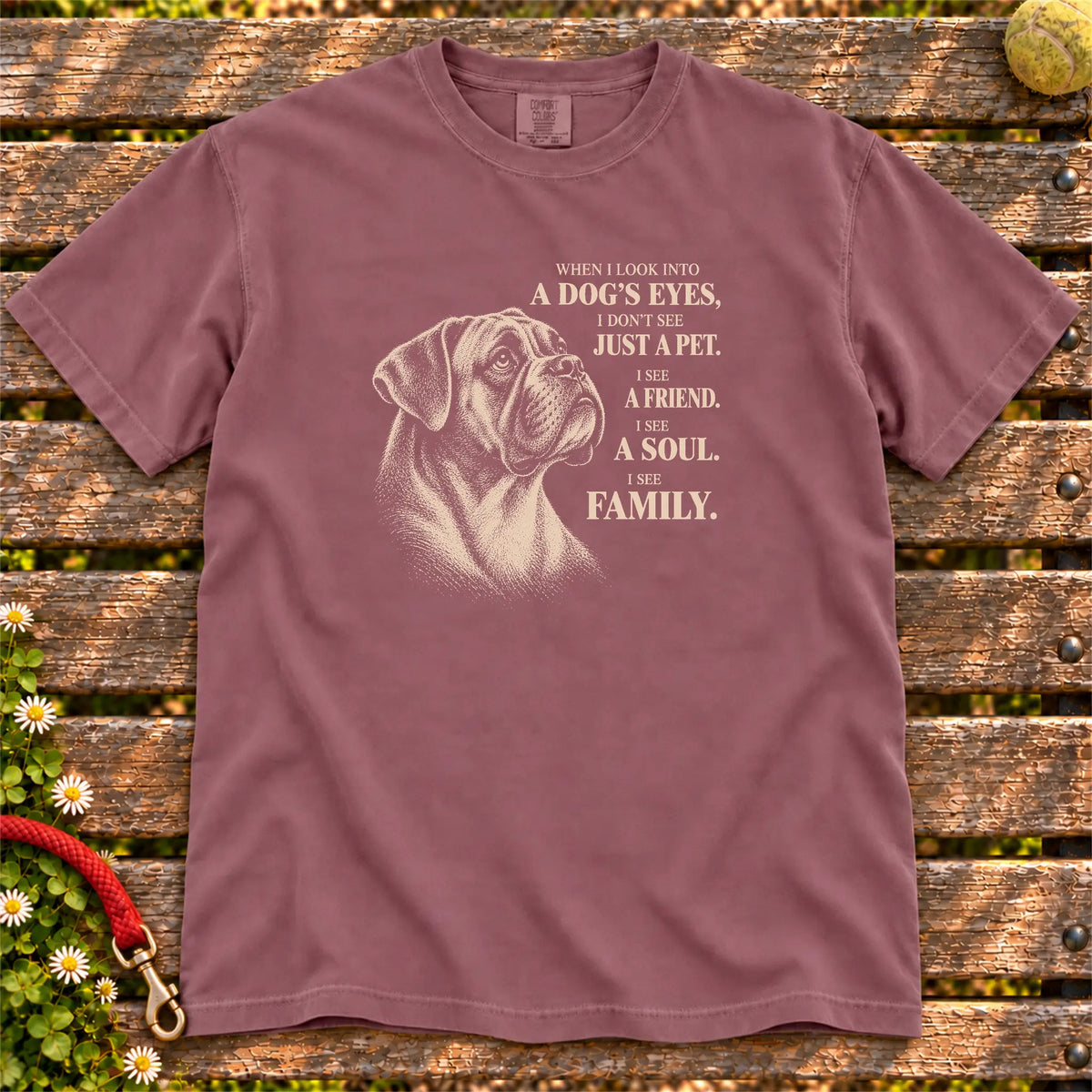 Berry Comfort Colors® T-shirt featuring the Boxer More Than a Pet design.