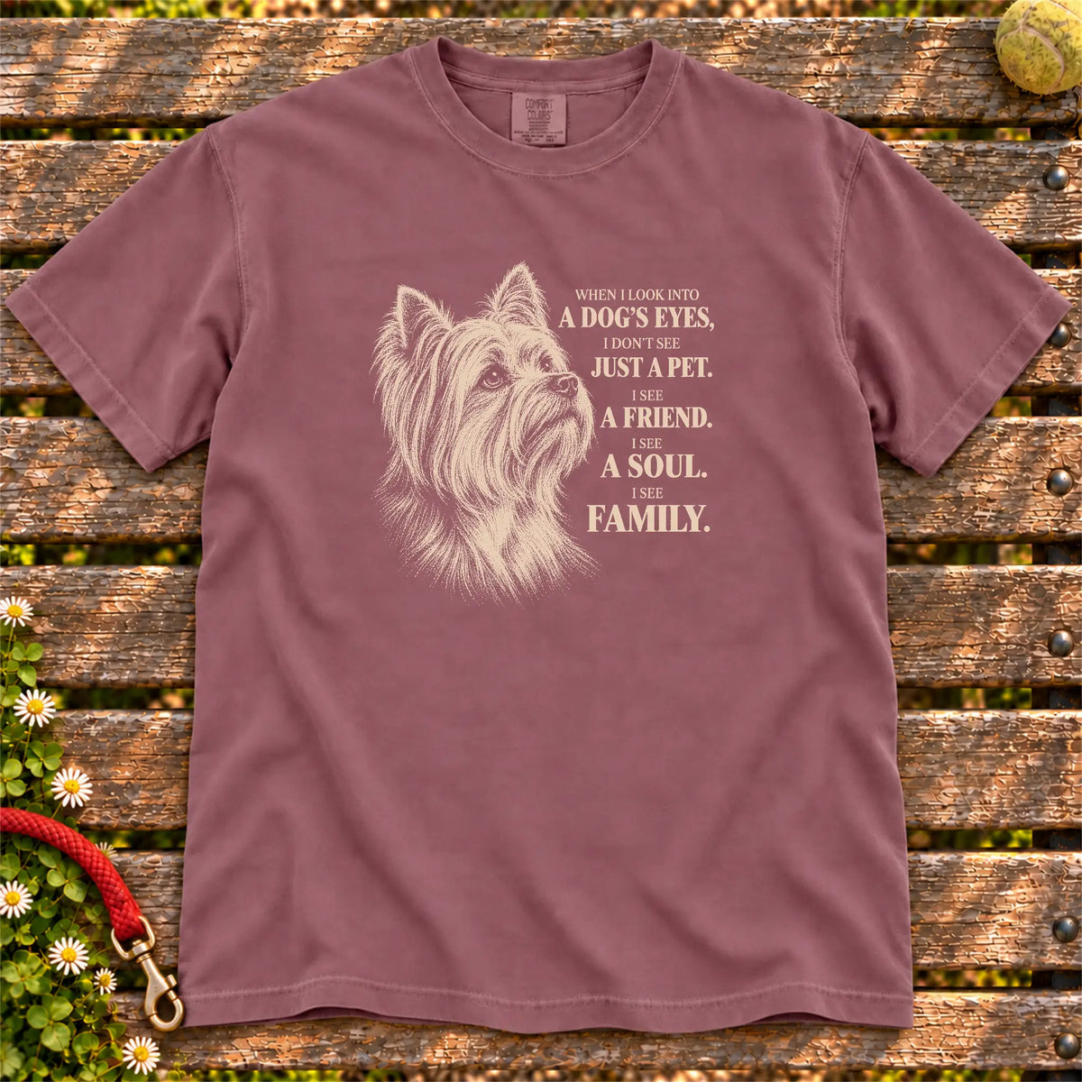 Berry Comfort Colors® T-shirt featuring the Yorkie More Than a Pet design.