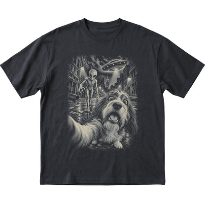 Havanese Alien Selfie Gildan Softstyle T-Shirt in Black, flat view