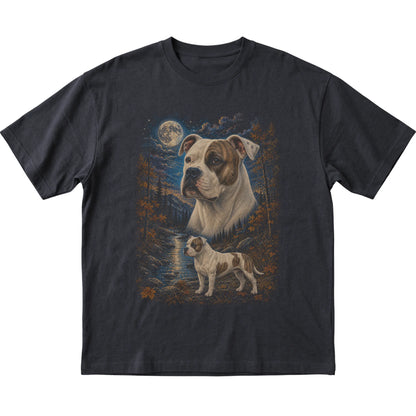 black T-shirt with American Bulldog Autumn Moon artwork.