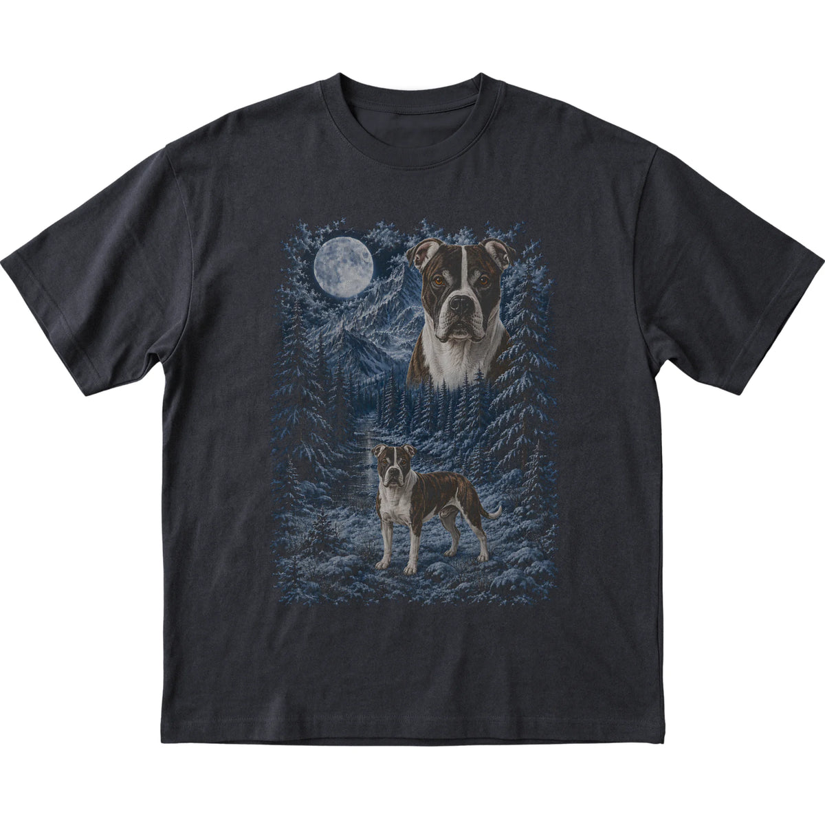 American Bulldog Forest Moon T-Shirt in Black