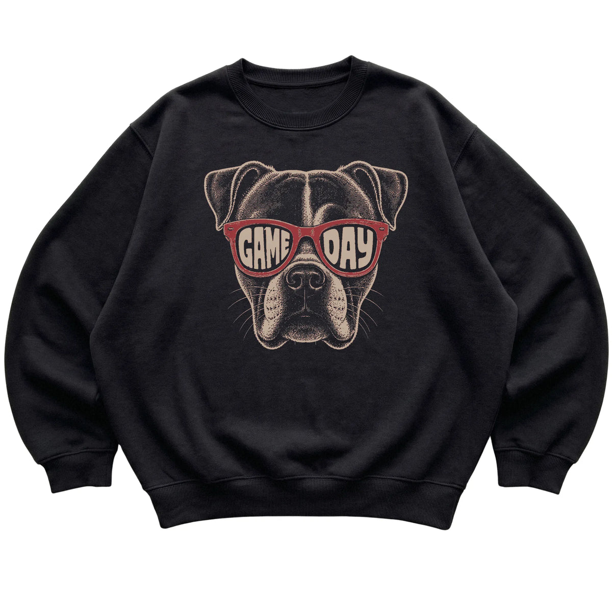 Black American Bulldog Game Day Sunglasses sweatshirt, laid flat