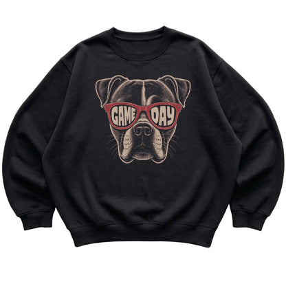 Black American Bulldog Game Day Sunglasses sweatshirt, laid flat