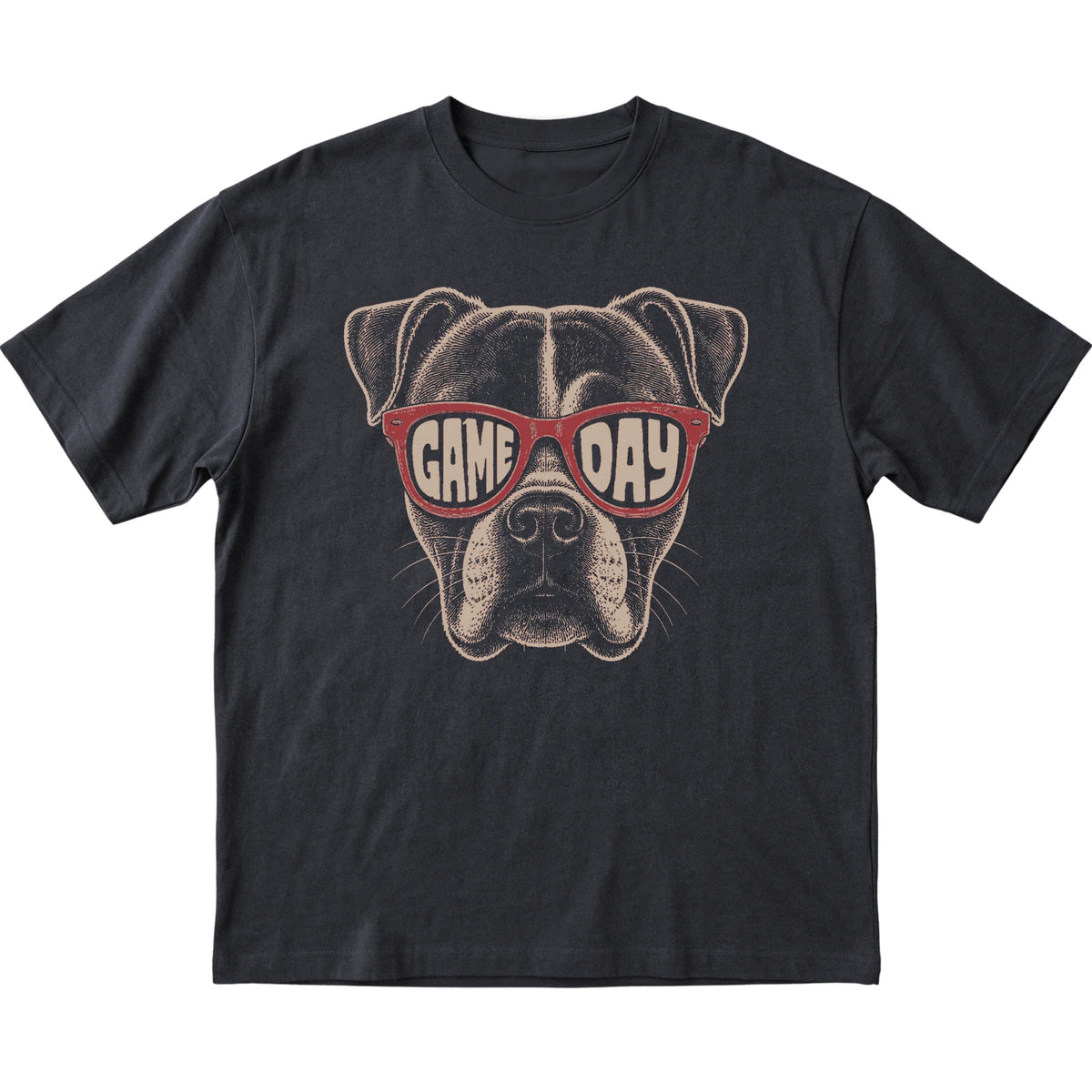 Black American Bulldog Game Day Sunglasses T-shirt, laid flat