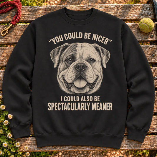 American Bulldog Guard Dog on a Black crewneck sweatshirt, shown flat