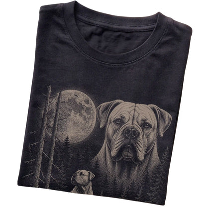 Folded black Softstyle T-shirt showing the American Bulldog Moonlit Forest graphic