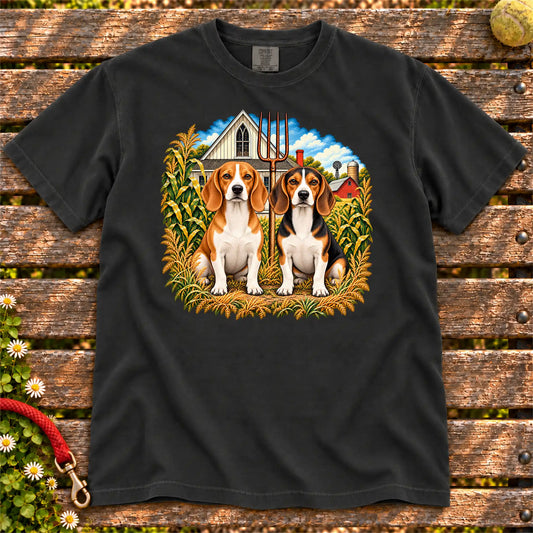 American Dogthic Beagle farmhouse design on a Black Comfort Colors® T-shirt