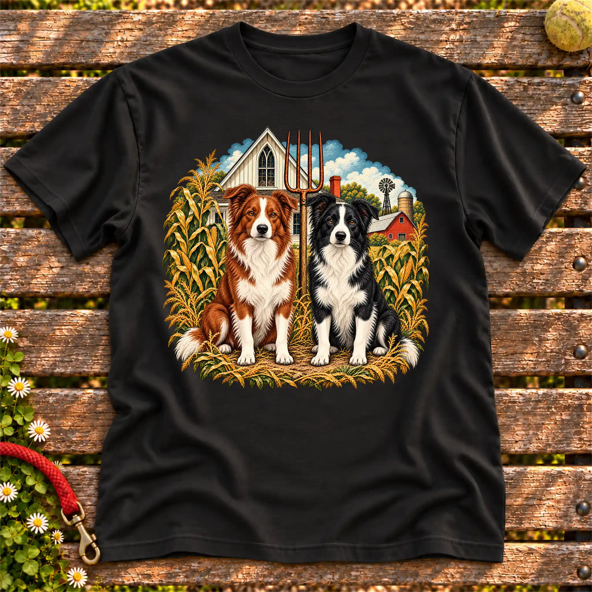 American Dogthic Border Collie farmhouse design on a Black Gildan® Softstyle T-shirt