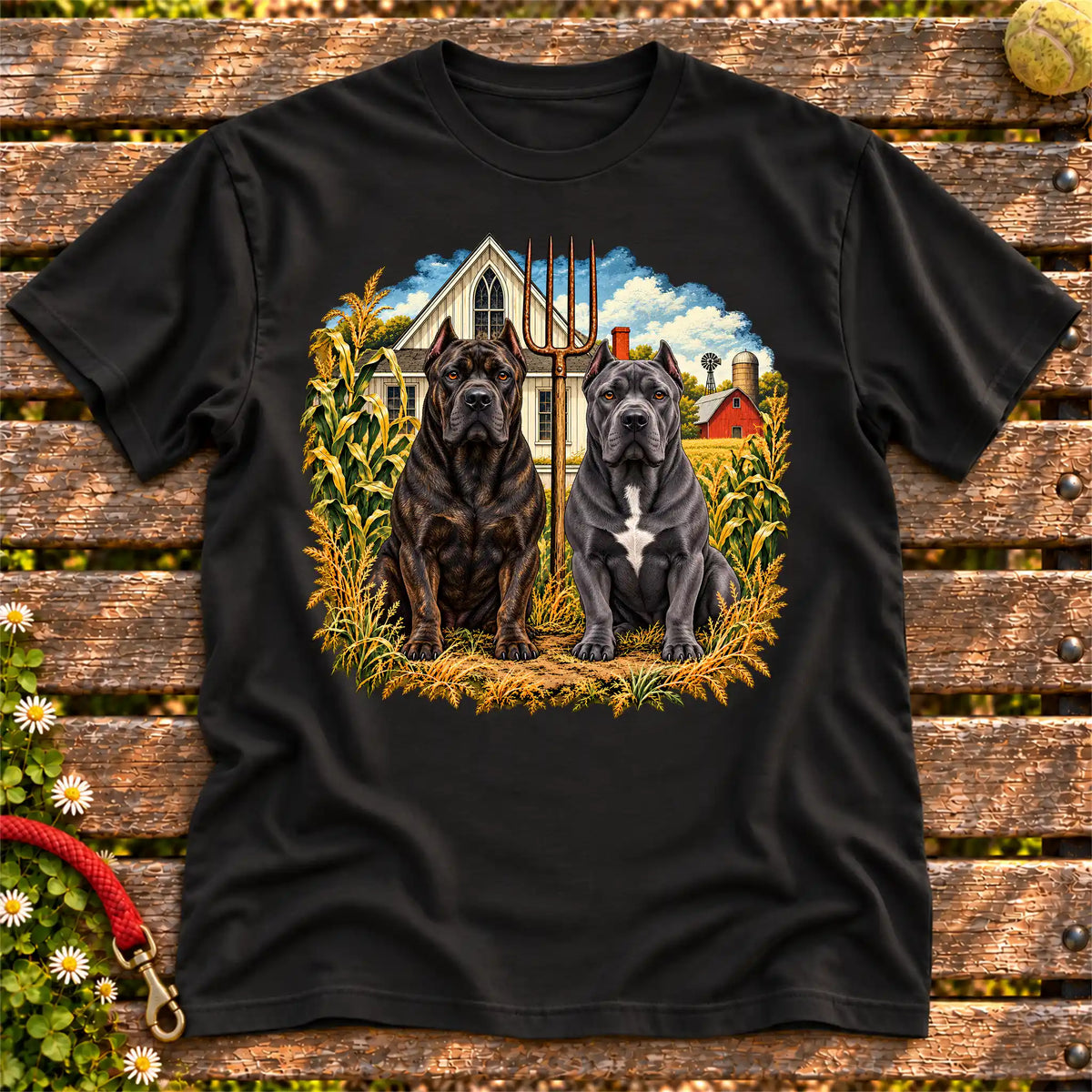 American Dogthic Cane Corso farmhouse design on a Black Gildan® Softstyle T-shirt