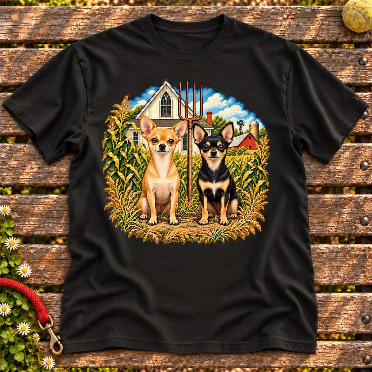 American Dogthic Chihuahua farmhouse design on a Black Gildan® Softstyle T-shirt