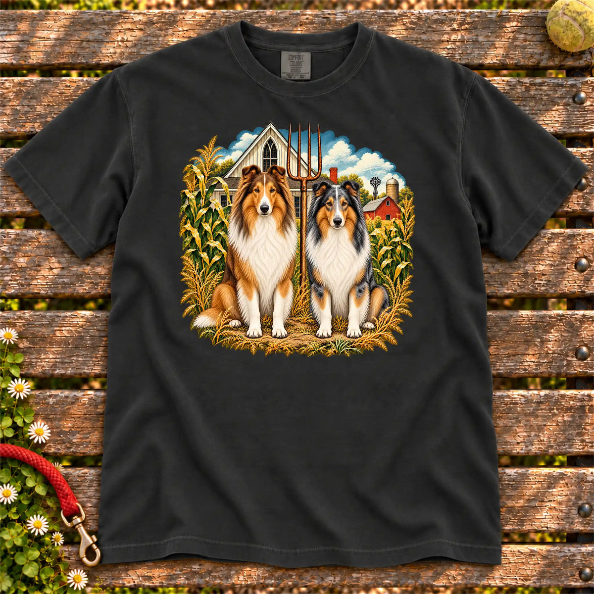 American Dogthic Collie farmhouse design on a Black Comfort Colors® T-shirt
