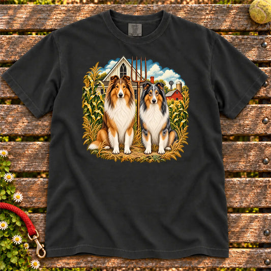American Dogthic Collie farmhouse design on a Black Comfort Colors® T-shirt