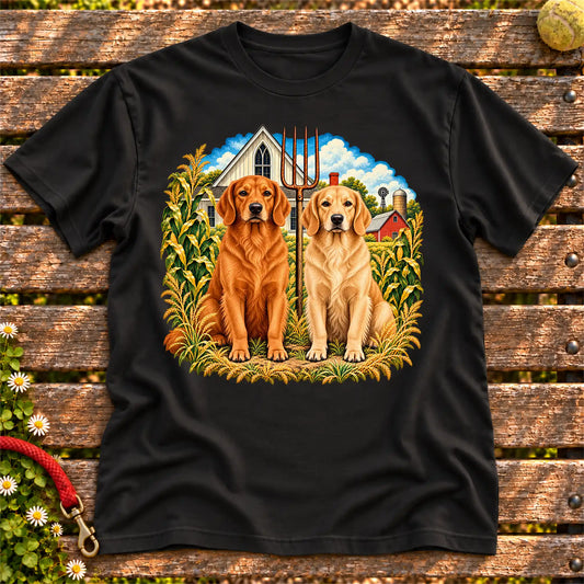 American Dogthic Golden Retriever farmhouse design on a Black Gildan® Softstyle T-shirt