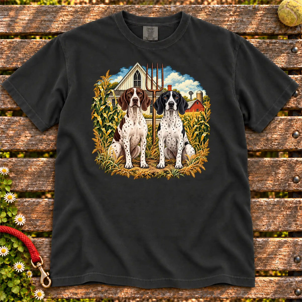 American Dogthic Pointer farmhouse design on a Black Comfort Colors® T-shirt