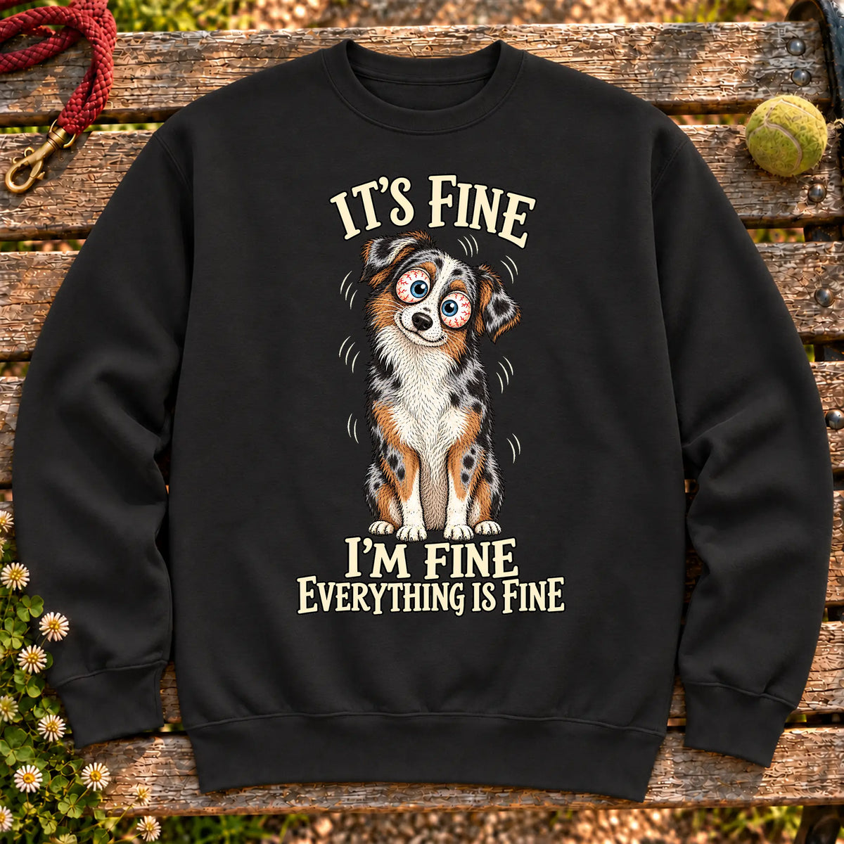 Australian Shepherd Everything Is Fine crewneck sweatshirt in Black