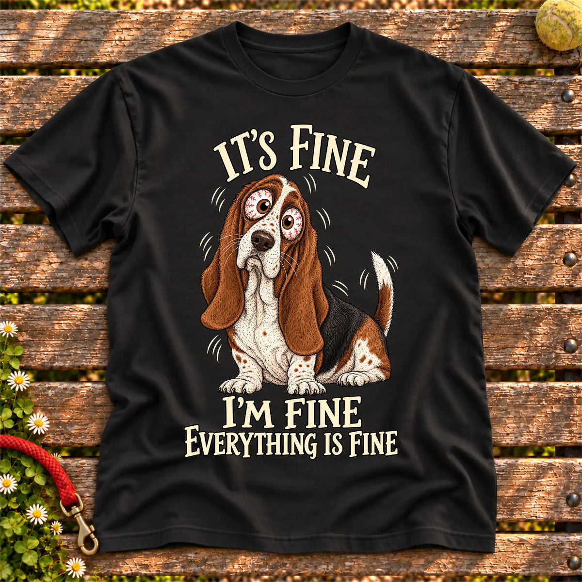 Basset Hound Everything Is Fine Softstyle T-shirt in Black