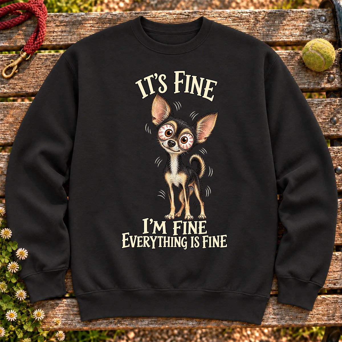 Chihuahua Everything Is Fine crewneck sweatshirt in Black